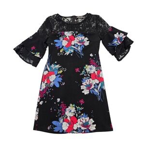 Paper‎ Doll Floral Lace Bell Sleeve Dress Size L Multicolor Polyester Spandex